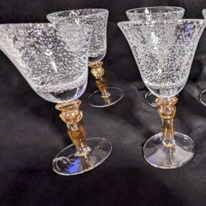 Pottery Barn Controlled Bubble Amber Colored Stem Goblet Set of 4